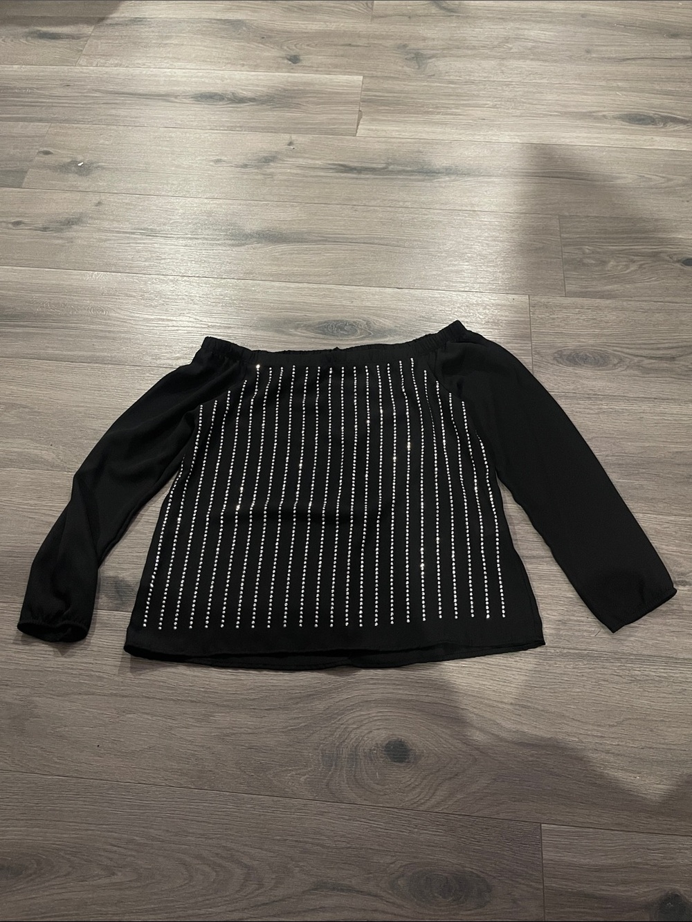 Black Off-Shoulder Studded Women’s Shear top